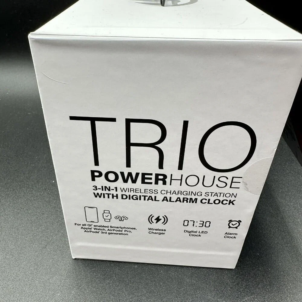 Wireless Charging Station W/ Alarm Clock 3-in-1 Qi Apple Watch AirPods iPhone
